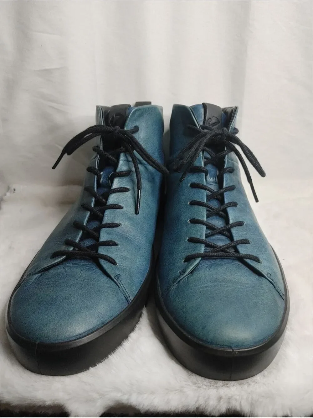 Ecco Indigo Soft 8 Tie II Men's Teal Blue Leather Chukka Boots 10/44 *see Photos